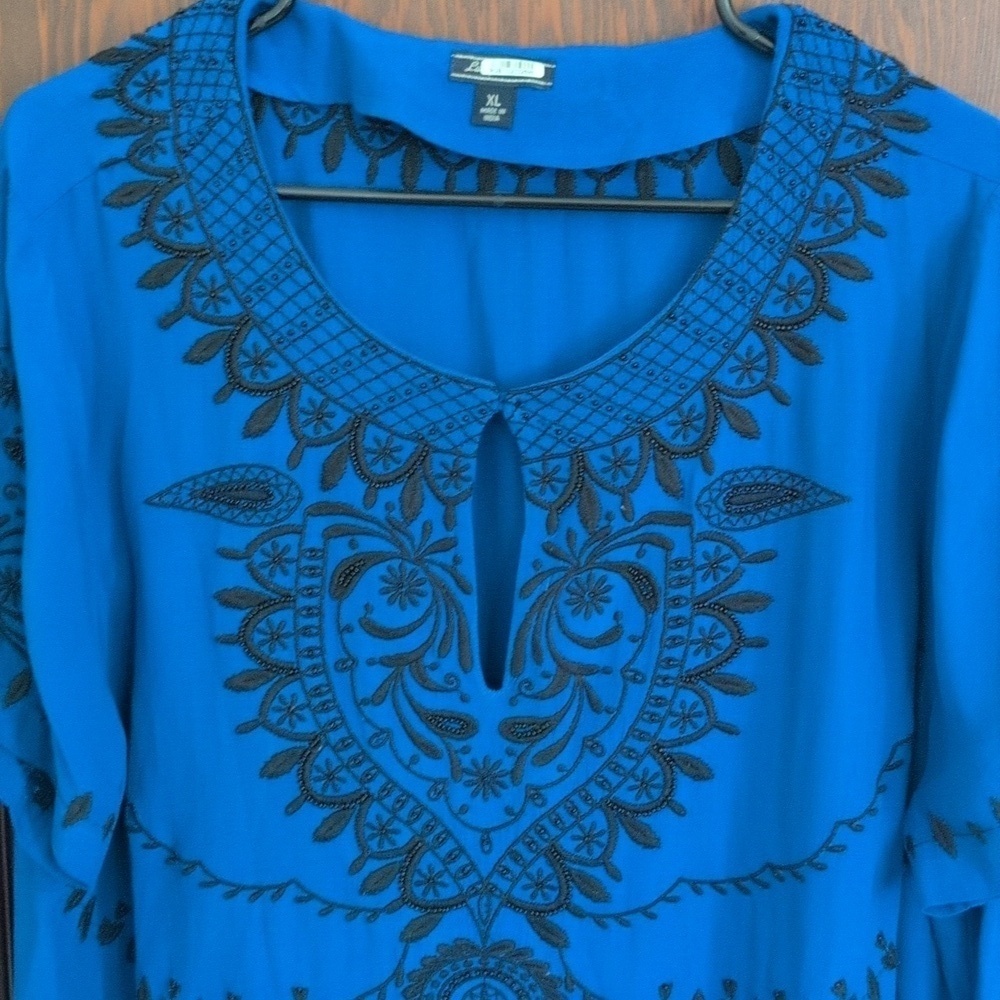 Lucky Brand Embroidered shift Dress hippie chic Short Sleeve Size XL - Picture 6 of 11